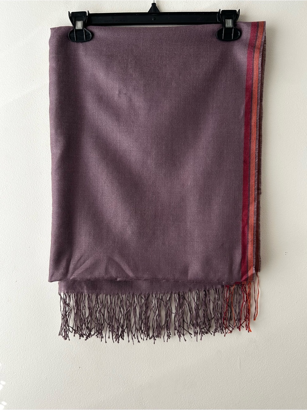 Quiet Luxury Minimalist MFH Knits Fringe Border Stripe Scarf Alpaca Silk Purple